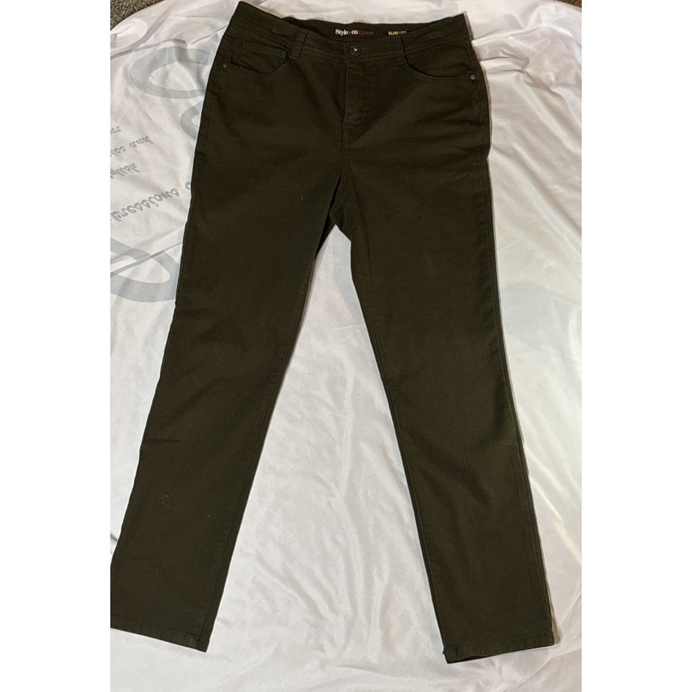 Style & Co. Olive Green Slim Leg Mid Rise Jean Women Sz 8P